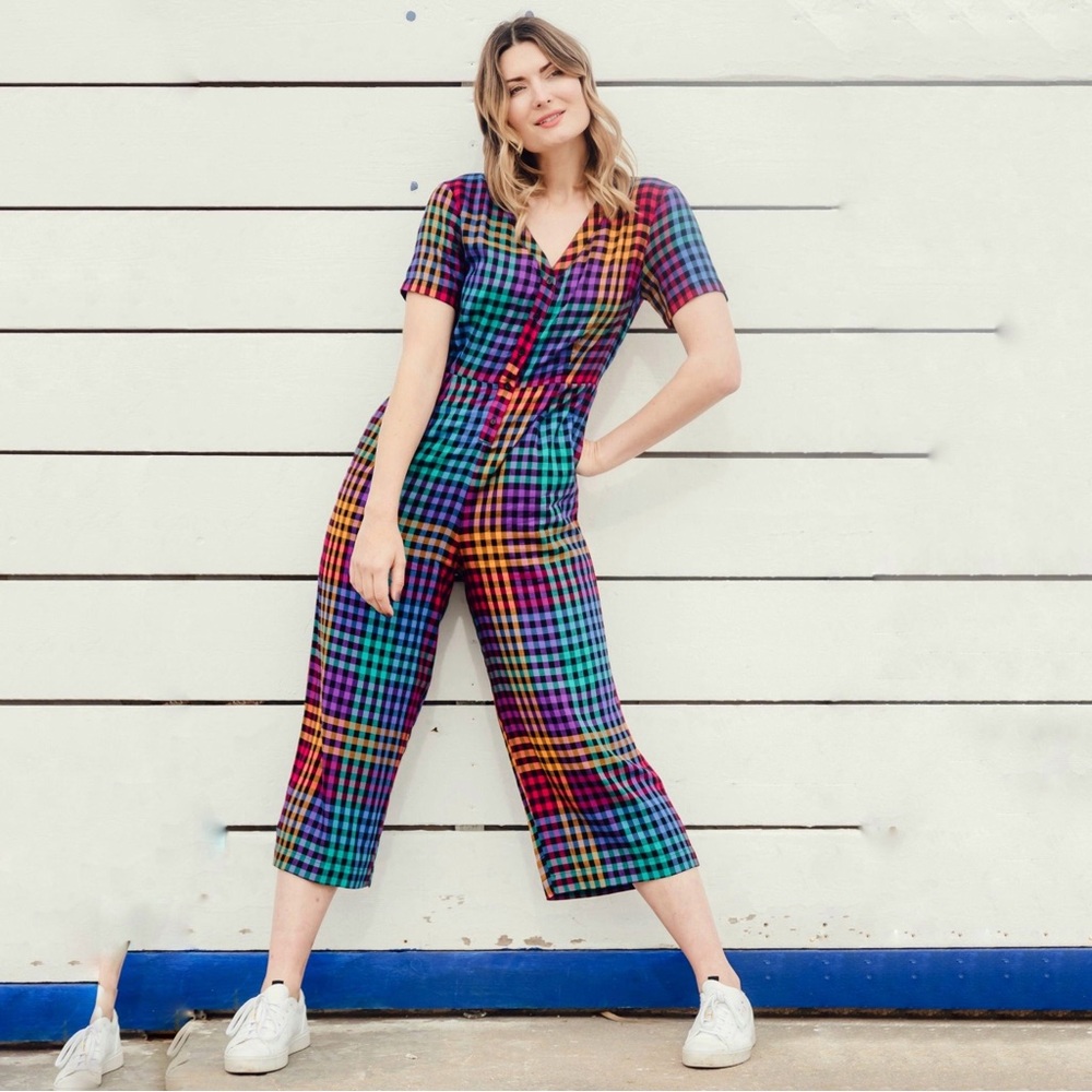 Sugarhill Brighton | Kendal Rainbow Gingham Cropped Jumpsuit Size US 4